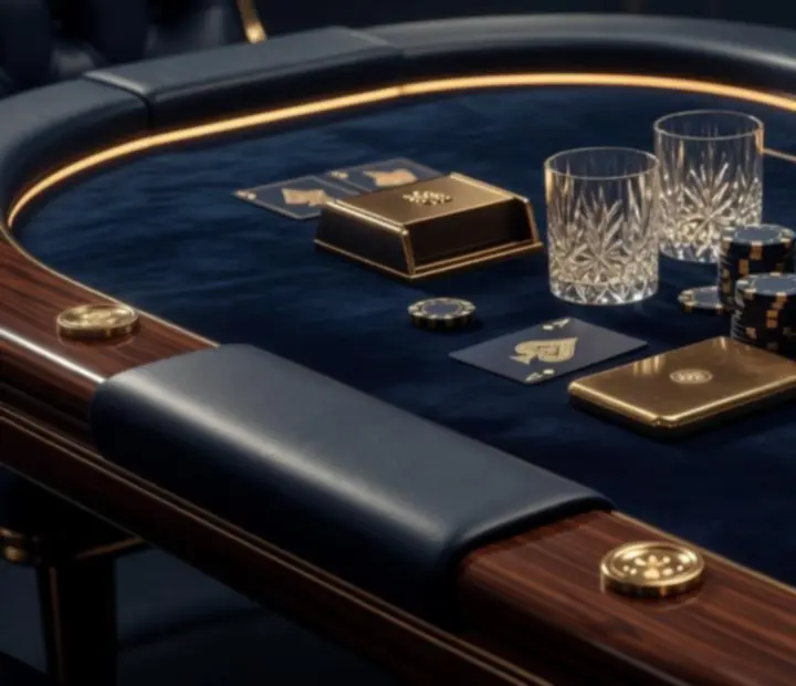 Detail atmosférického nasvícení pokerového stolu s dekoracemi