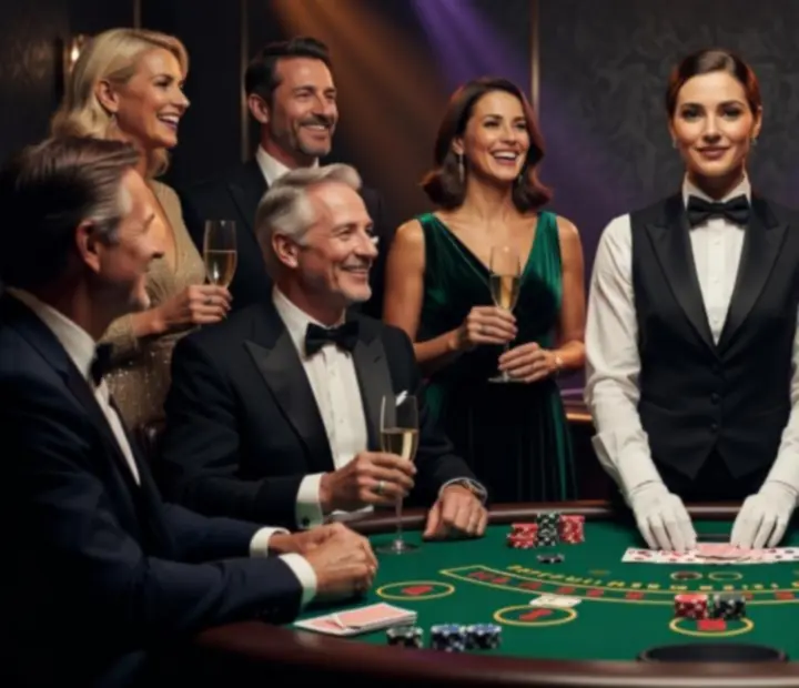 Profesionální blackjack krupiér během vedení hry na společenské akci