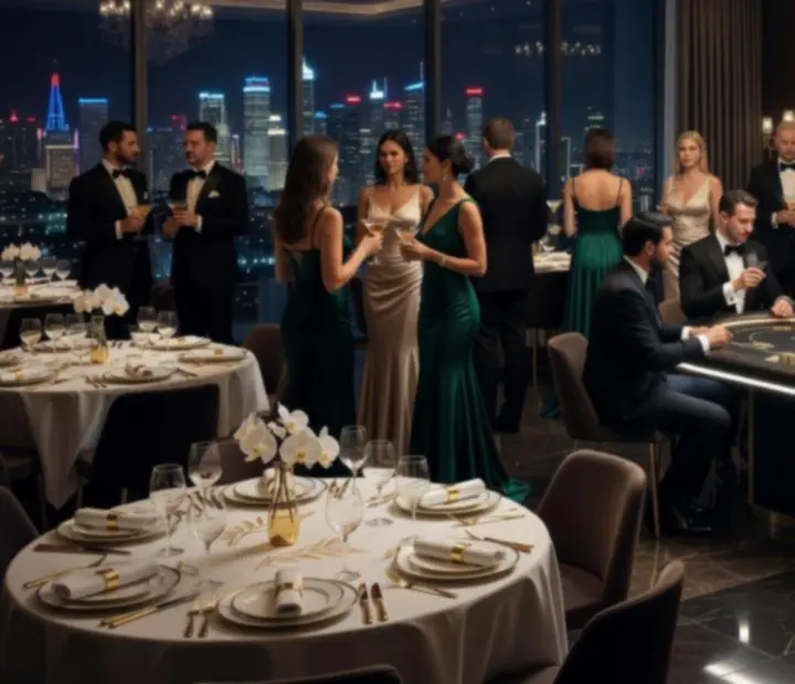 Privátní VIP salonek v luxusním hotelu připravený na večerní event